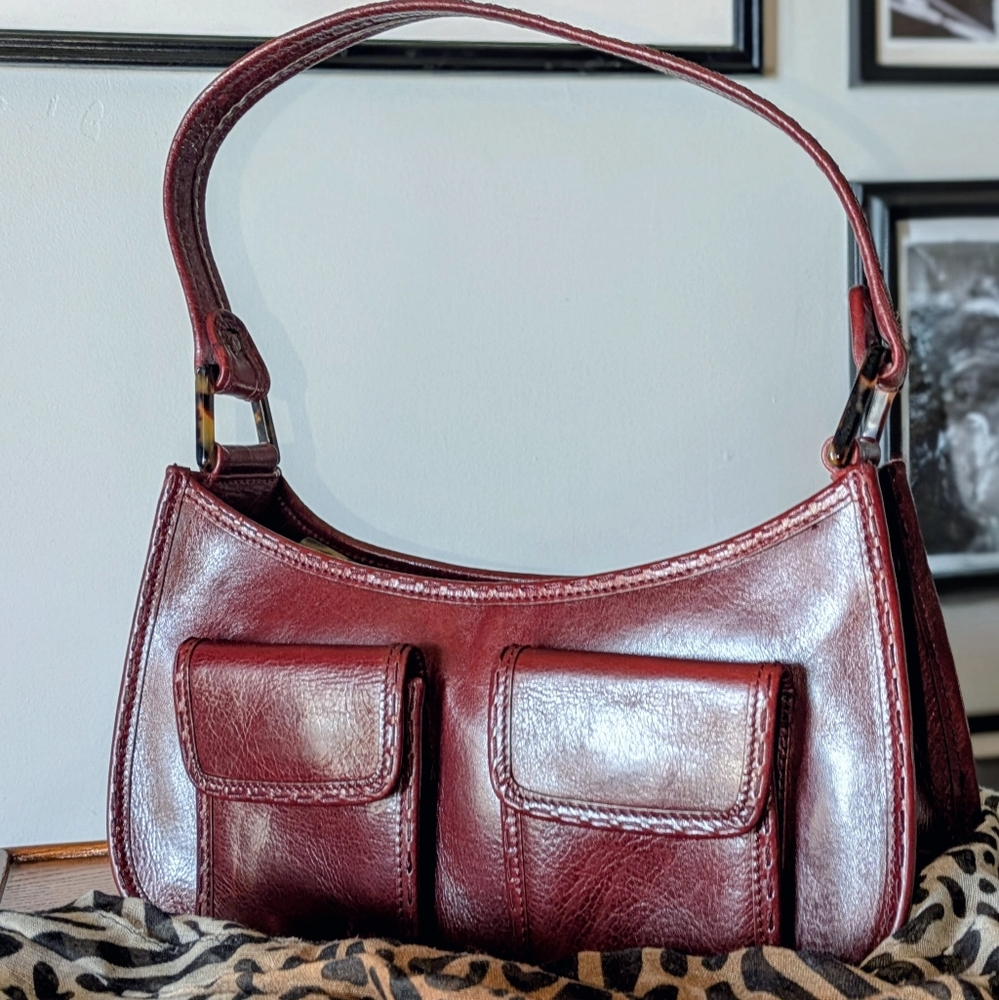 Elegant Burgundy Leather Shoulder Bag By Cole Haan